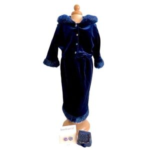 VTG American Girl Doll Elegant Holiday Blue Velvet Faux Fur Trim Top Skirt Purse